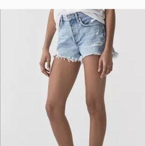 AGOLDE Parker Long Distressed Denim Shorts Light Wash Size 30